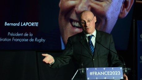 Bernard Laporte, President of the French Rugby Federation (FFR) Gives A Press Conference In Paris